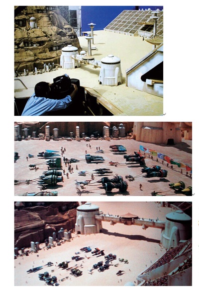图2-2　<em>《星球大战 前传1》</em>（StarWars： EpisodeⅠ，1999）中， 竞赛的整个场景地形 和飞行器都是利用静态类特技模型制作的