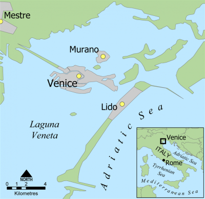 威尼斯电影节举办地—意大利威尼斯利多岛（Lido）位置